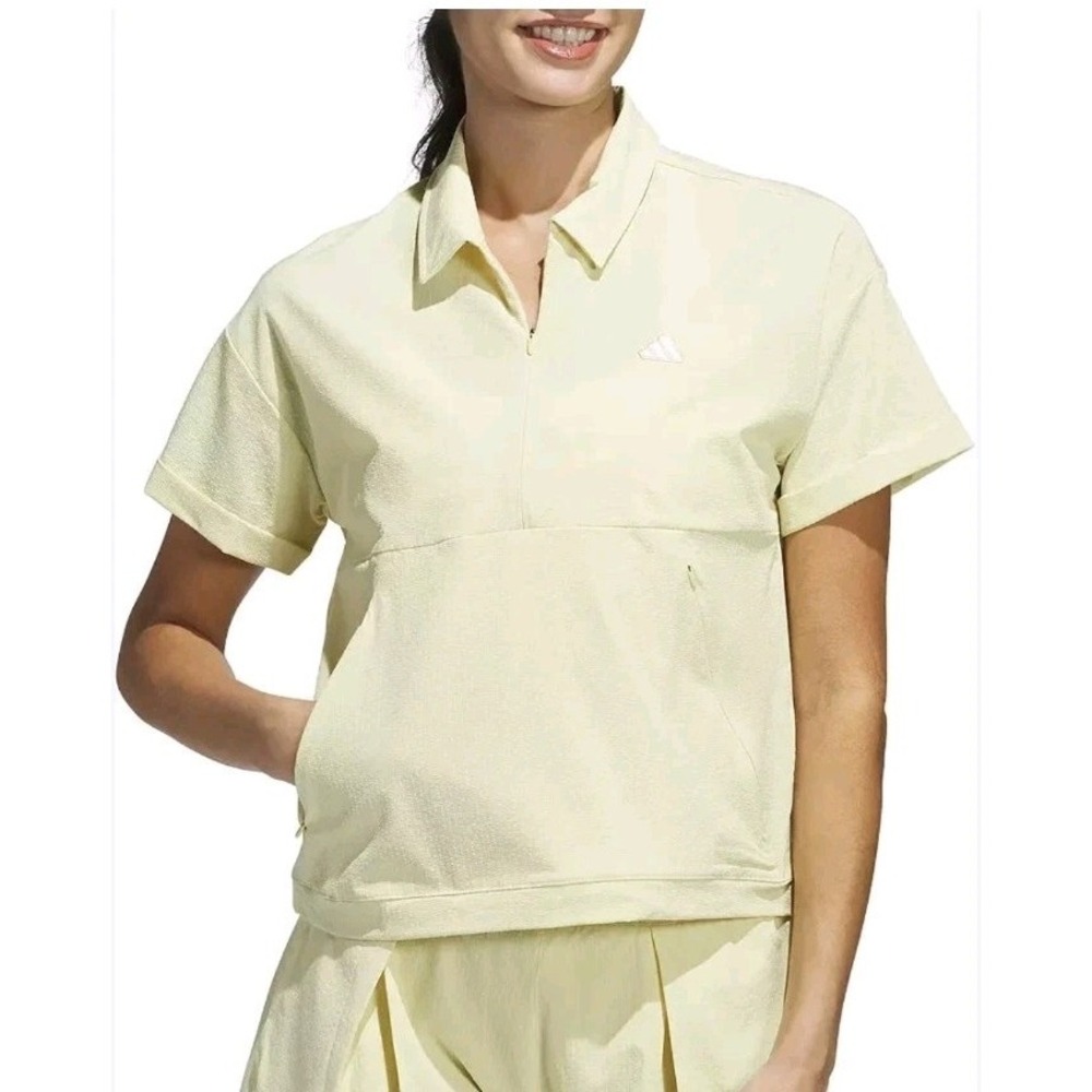 New Adidas Women S Go To Short Sleeve Layer Golf Sweatshirt Powder Yellow Tennis